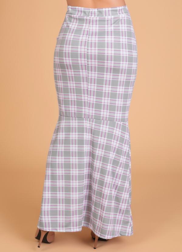 Outlet - Saia Longa Sereia Xadrez Rosa Moda Evangélica 6