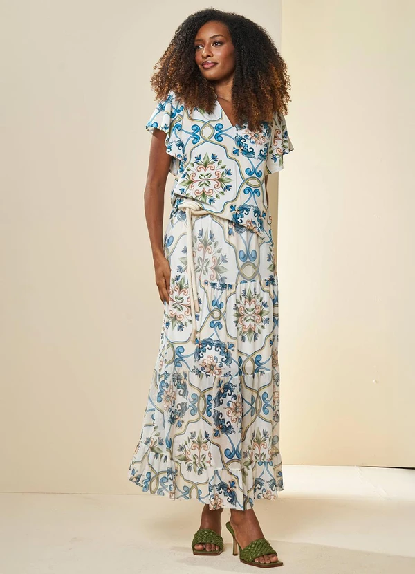 Doce Trama - Saia Longa Tropical Estampada Estampado 3