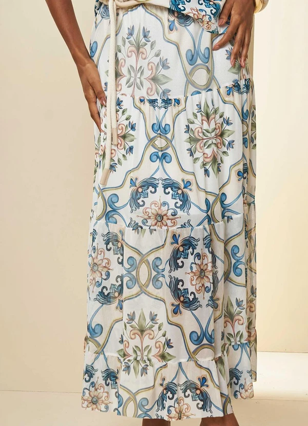 Doce Trama - Saia Longa Tropical Estampada Estampado 4