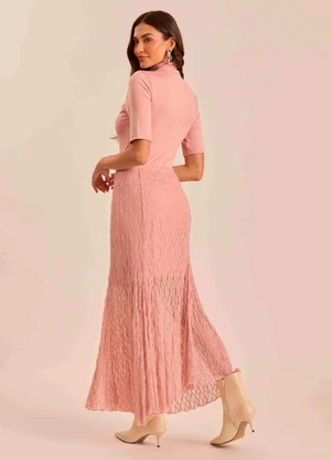 Doce Trama - Saia Longa Tropical Garden em Renda Rosa - DOCE TRAMA