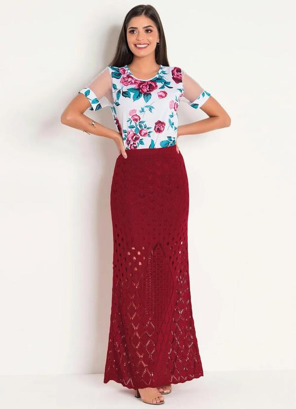 Outlet - Saia Longa Vermelha em Tricô Moda Evangélica 3