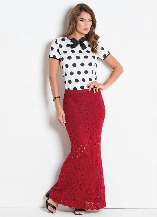 Outlet - Saia Longa Vermelha em Tricô Moda Evangélica 4