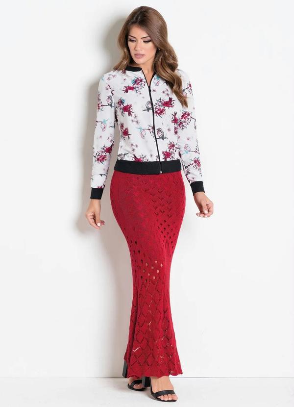 Outlet - Saia Longa Vermelha em Tricô Moda Evangélica 5