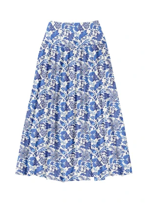 Angel - Saia Longa Viscose Estampada Azul - ANGEL