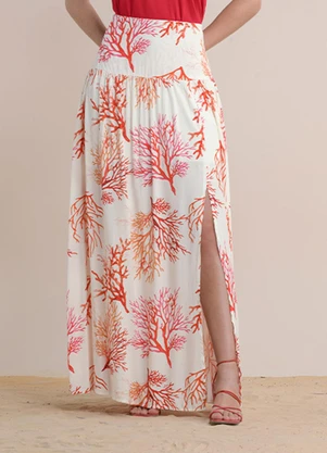 Angel - Saia Longa Viscose Estampada Bege - ANGEL