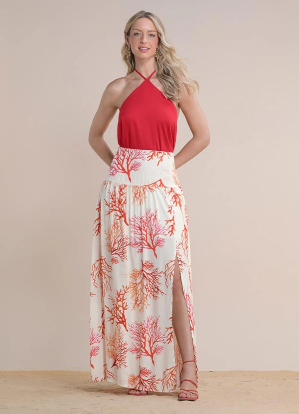 Angel - Saia Longa Viscose Estampada Bege 3