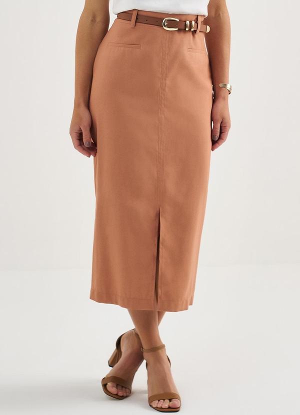 Principessa - Saia Longuete de Alfaiataria Camel Cleidiane
