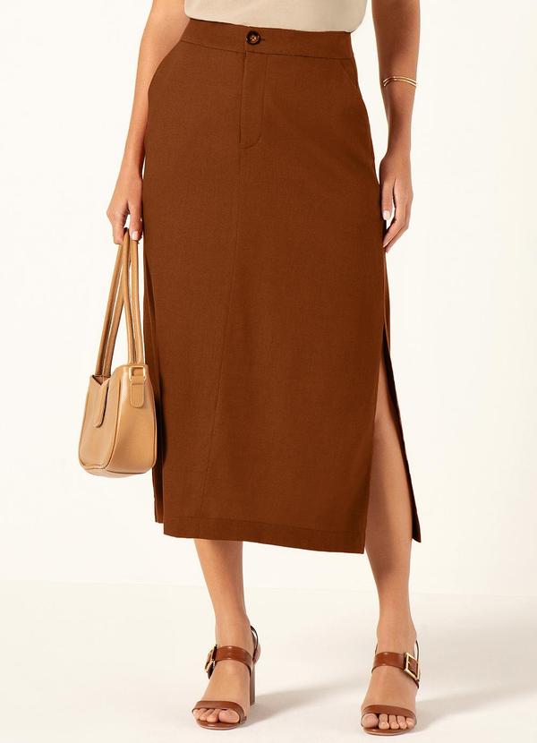 Principessa - Saia Longuete em Linho Heleonor Marrom