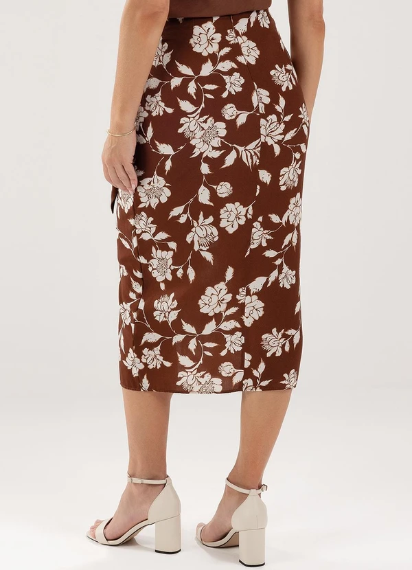 Principessa - Saia Longuete com Estampa Floral Marrom e Off White Liara 2