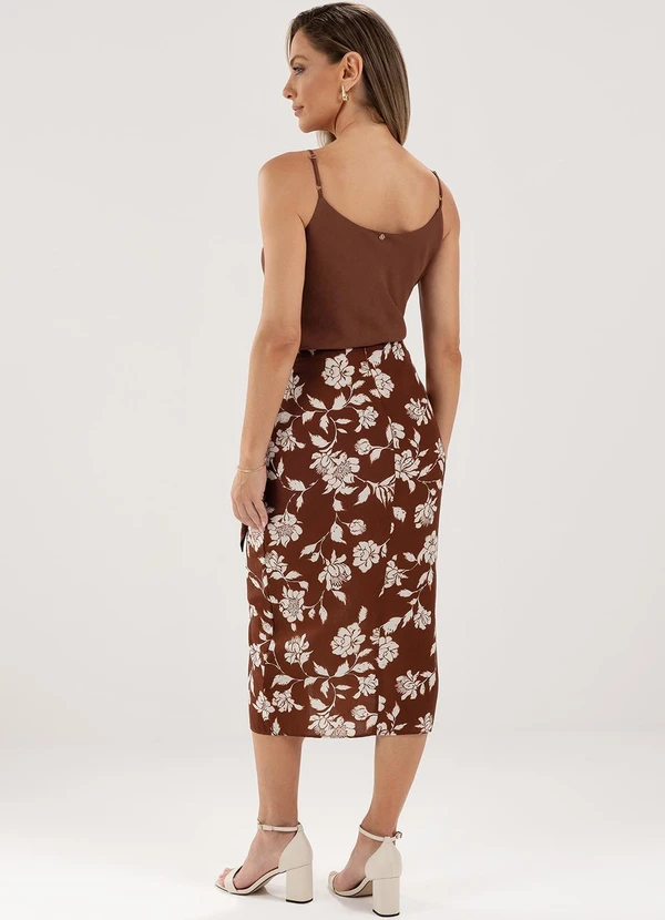 Principessa - Saia Longuete com Estampa Floral Marrom e Off White Liara 4