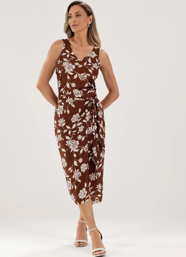 Principessa - Saia Longuete com Estampa Floral Marrom e Off White Liara 5