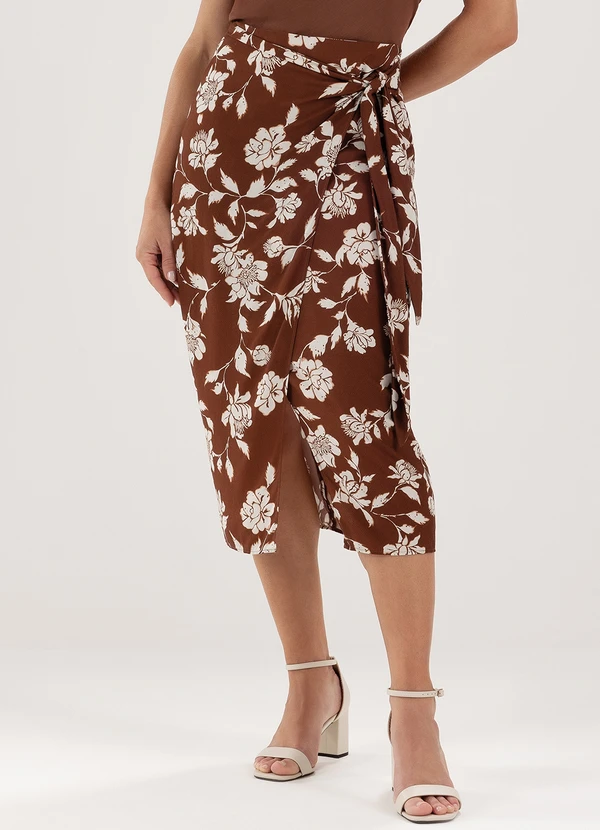 Principessa - Saia Longuete com Estampa Floral Marrom e Off White Liara 7