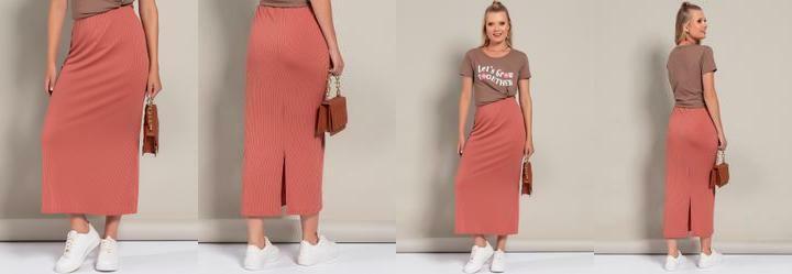 Saia Marrom Claro em Canelado