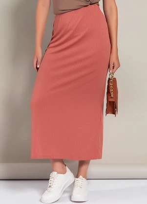 Moda Pop - Saia Marrom Claro em Canelado - MODA POP