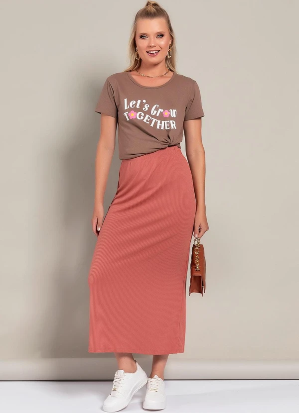 Moda Pop - Saia Marrom Claro em Canelado 3