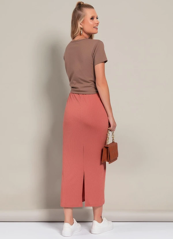 Moda Pop - Saia Marrom Claro em Canelado 4