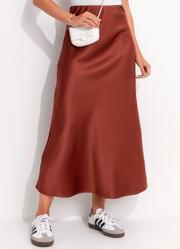 Saia Marrom em Crepe Plano