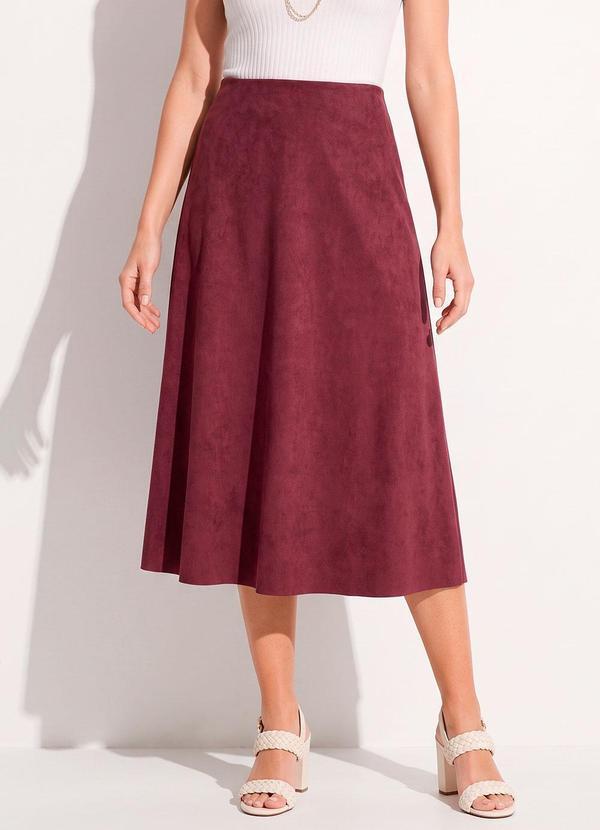 Saia Midi Evas� em Malha Suede Bord� com El�stico na Cintura | Limite de 15 pe�as/tamanho