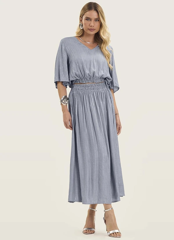 Endless - Saia Midi Feminina Cós com Elástico Azul 2