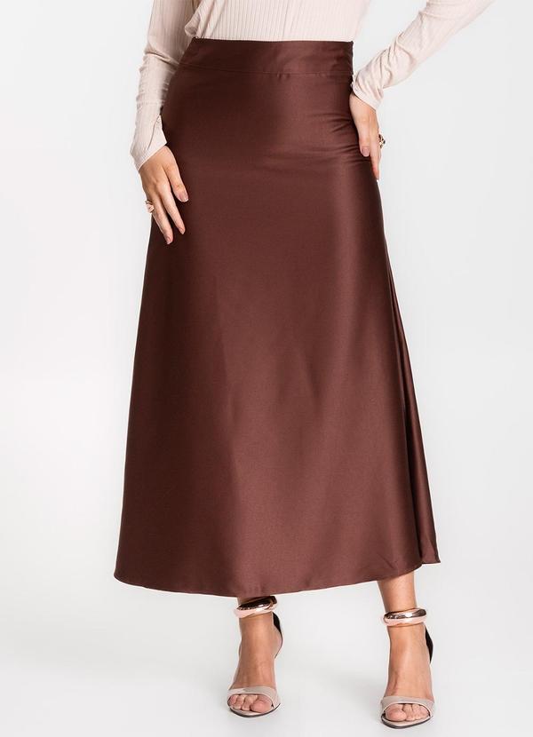 Select - Saia Midi Feminina Fluida Toque Acetinado Marrom