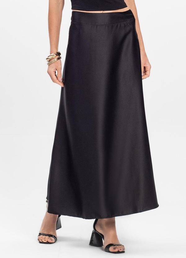Select - Saia Midi Feminina Fluida Toque Acetinado Preto 1