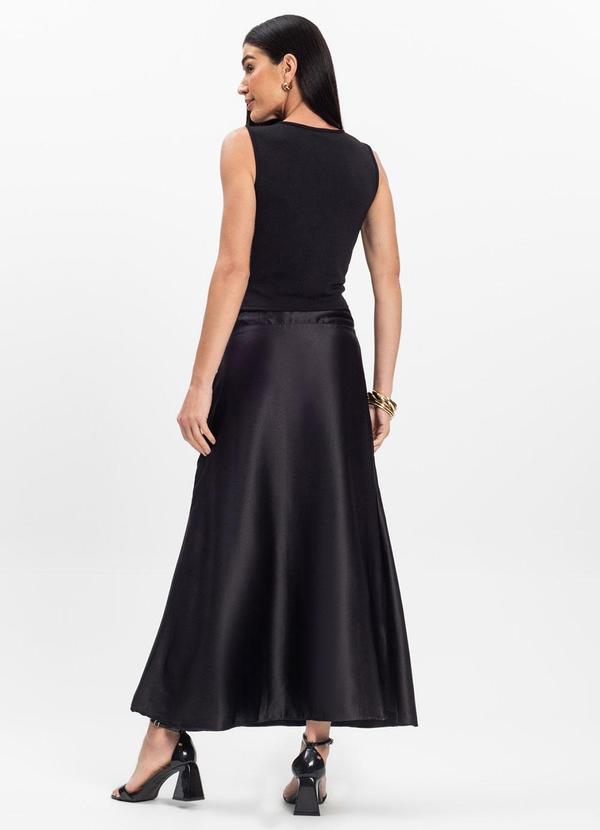 Select - Saia Midi Feminina Fluida Toque Acetinado Preto 4