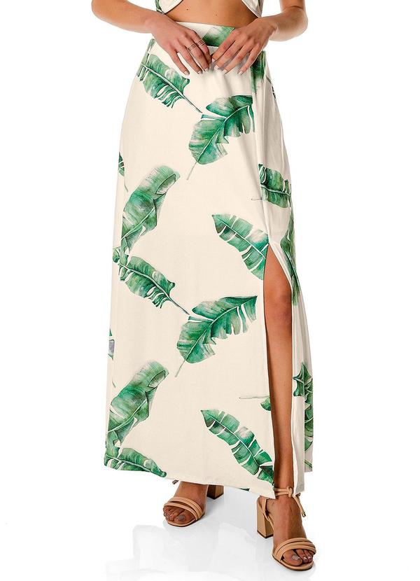 Rovitex - Saia Midi Folhagem Malha Delicate Bege