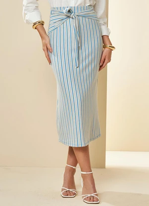 Doce Trama - Saia Midi Listrada Brisamar Listrado - DOCE TRAMA