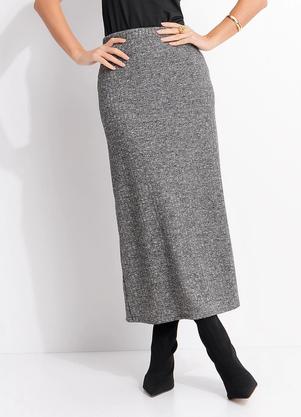 Saia Midi Reta em Malha Tric� Canelada com El�stico na Cintura
