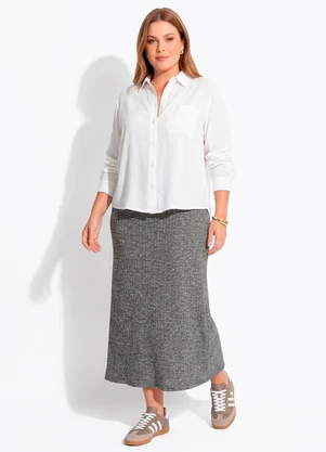 Quintess - Saia Midi Reta em Malha Tricô Canelada com Elástico na Cintura - QUINTESS