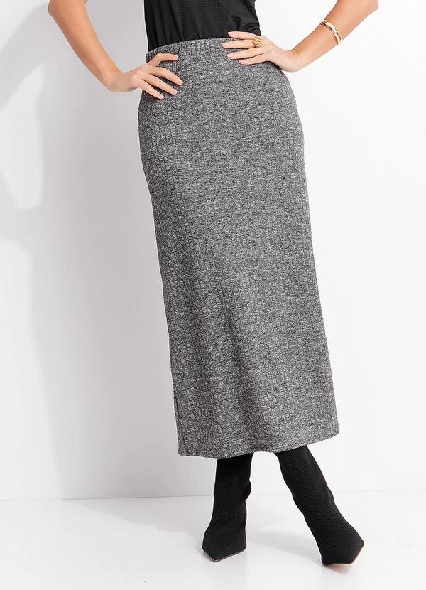 Saia Midi Reta em Malha Tric� Canelada com El�stico na Cintura