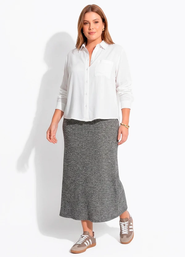 Quintess - Saia Midi Reta em Malha Tricô Canelada com Elástico na Cintura 9