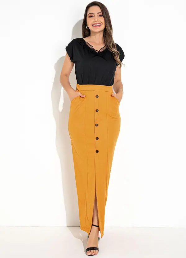 Rosalie - Saia Mostarda em Malha 3