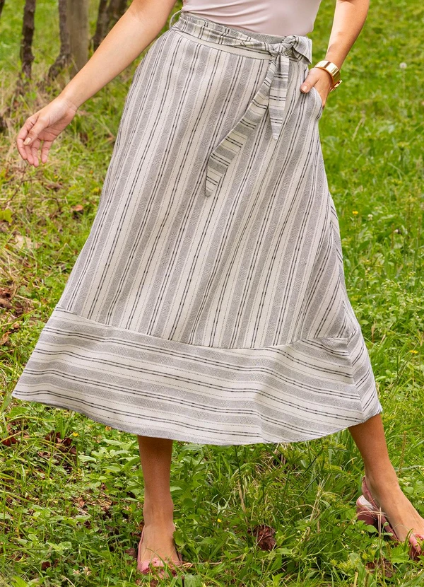 Quintess - Saia Natural em Linho Fio Tinto