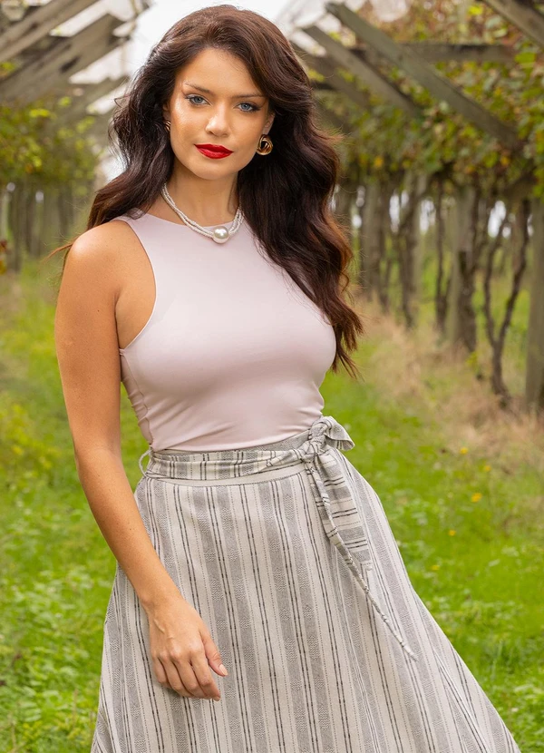 Quintess - Saia Natural em Linho Fio Tinto 3