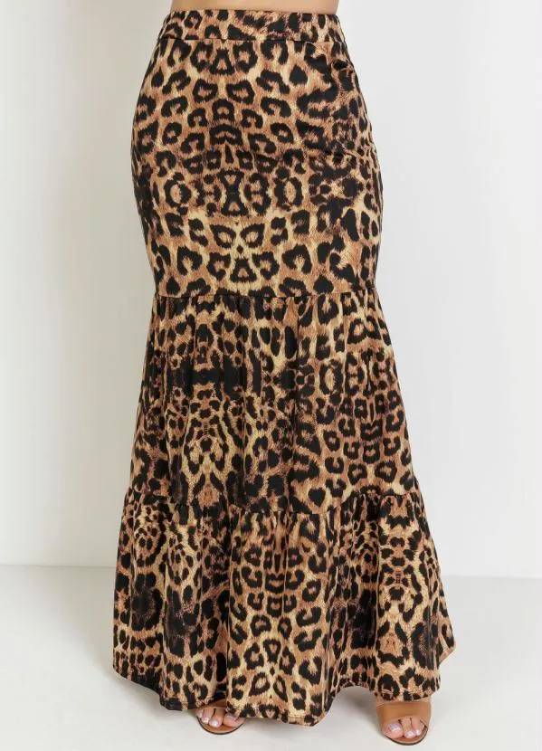 Rosalie - Saia Onça Marrom com Franzido 4