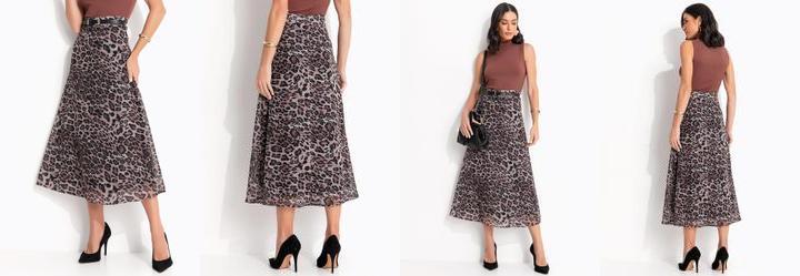 Saia On�a Marrom em Chiffon