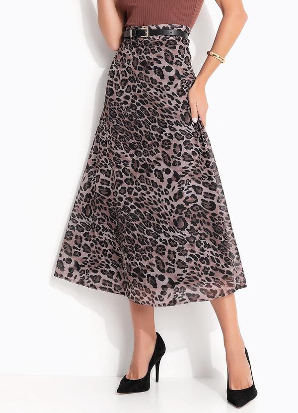 Saia On�a Marrom em Chiffon