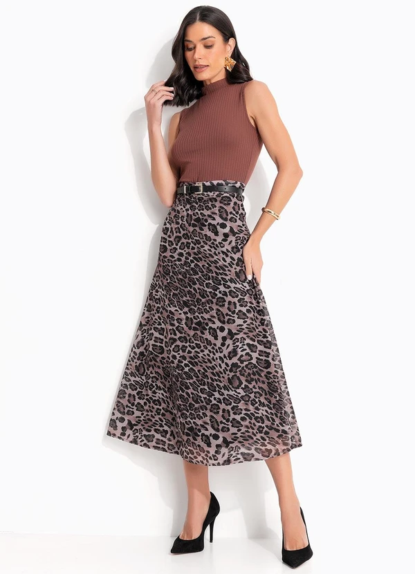 Quintess - Saia Onça Marrom em Chiffon 7