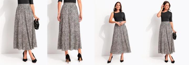 Saia Pincelado Abstrato em Malha Plissada