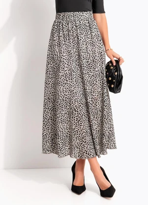 Quintess - Saia Pincelado Abstrato em Malha Plissada - QUINTESS