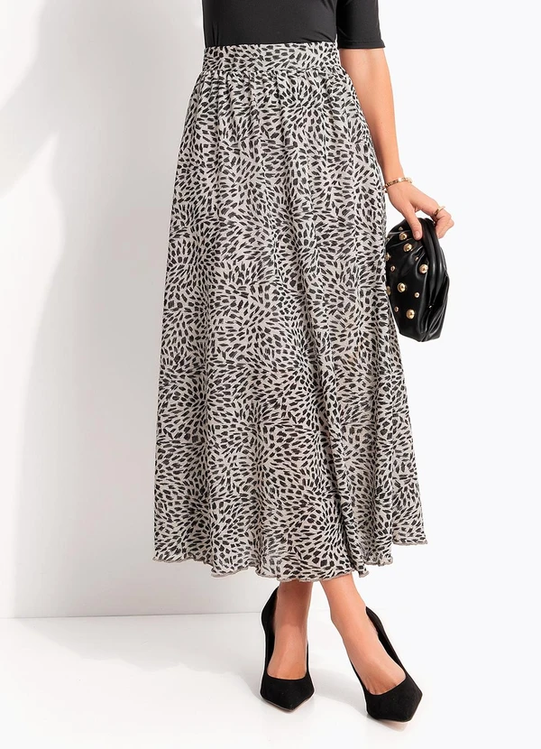 Quintess - Saia Pincelado Abstrato em Malha Plissada