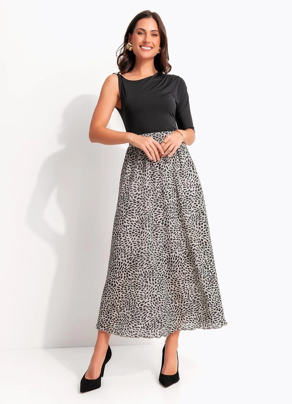 Quintess - Saia Pincelado Abstrato em Malha Plissada 3