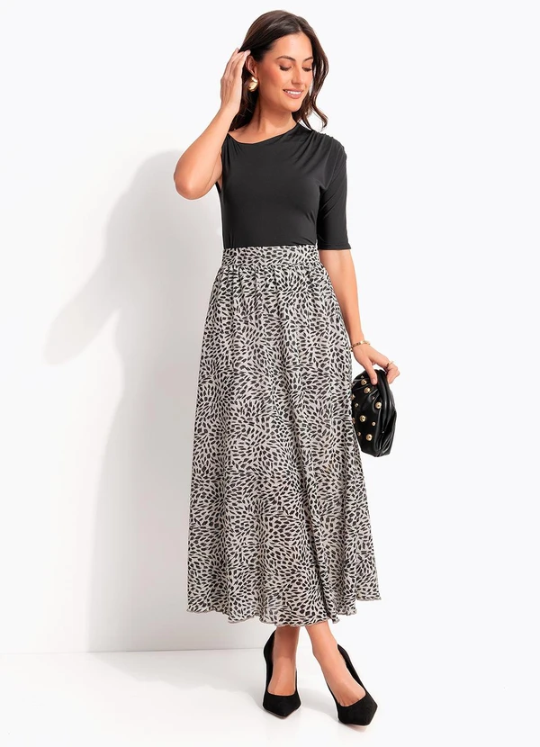 Quintess - Saia Pincelado Abstrato em Malha Plissada 4