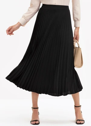 Principessa - Saia Plissada Longuete em Crepe Preto Antonieta - PRINCIPESSA