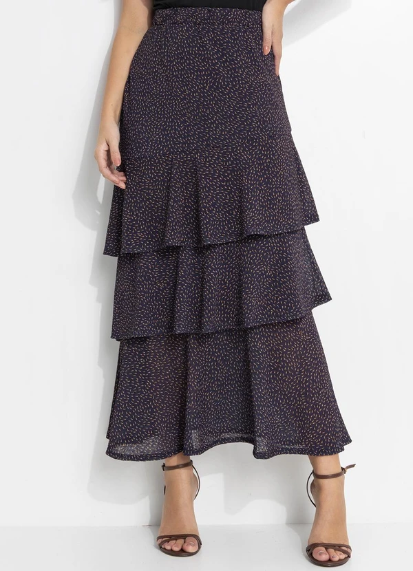 Quintess - Saia Poá Abstrato em Malha Plissada