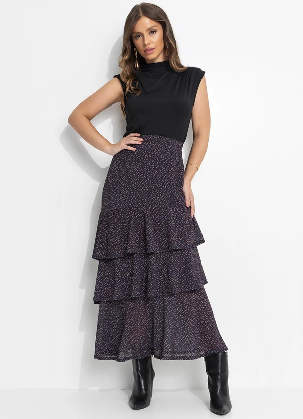 Quintess - Saia Poá Abstrato em Malha Plissada 3