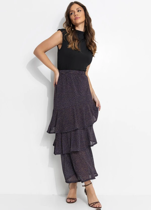 Quintess - Saia Poá Abstrato em Malha Plissada 4