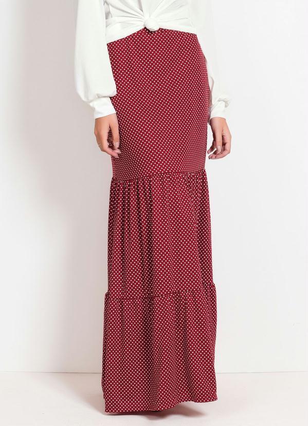 Rosalie - Saia Poá Vermelho com Recortes Moda Evangélica