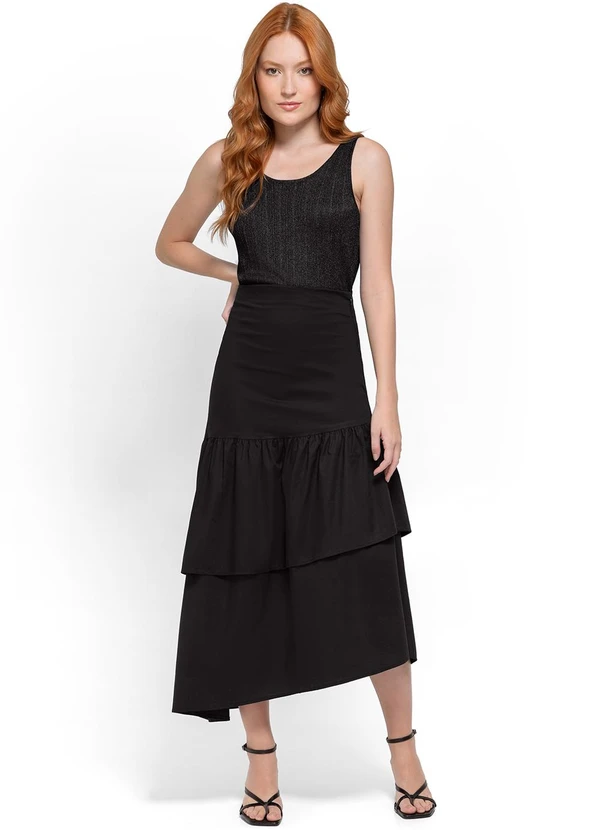 Enfim - Saia Preta Longa Assimétrica em Algodão 2